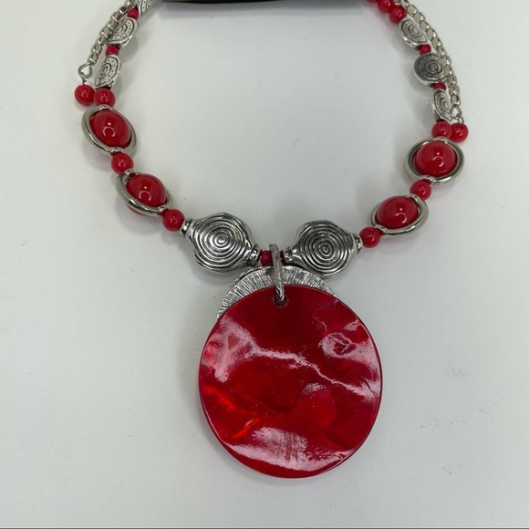 Zevar by Treska Statement Red Pendant Necklace Multi Strand - Picture 3 of 5